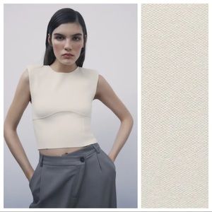 NWOT. Zara Cream Shoulder Pad Knit Crop Top Size M